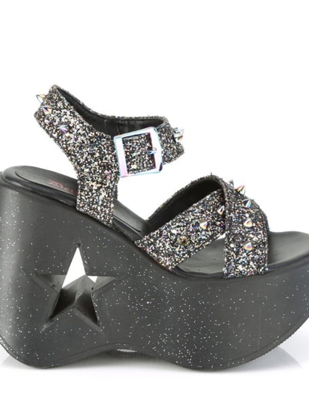 Demonia Dynamite Sandals - Black Glitter Platform Sandals with Studs - Womens 10 - Picture 3 of 11